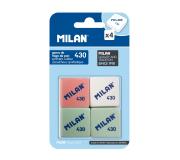 Milan 430 Pack de 4 Gomas de Borrar Cuadradas - Miga de Pan - Suave Caucho Sintetico - Colores Surtidos