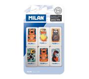 Milan 436A Pack de 6 Gomas de Borrar Rectangulares - Miga de Pan - Caucho Suave Sintetico - Dibujos Infantiles Surtidos - Color Blanco