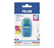 Milan Capsule Afilaborras - Sacapuntas y Goma de Borrar - Cuchilla de Acero al Carbono - Para todo tipo de Lapices - Cuchilla de Seguridad - Colores Surtidos