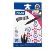 Milan Pack de 10 Rotuladores con Punta de Pincel - Trazo de 0.5 a 4mm - Tinta a Base de Agua - Mezclable entre si - Colores Surtidos