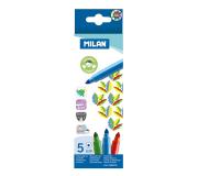 Milan Pack de 5 Rotuladores Super Lavables - Punta Conica 5mm - Tinta al Agua - Colores Surtidos