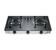 Muvip Cocina de Gas Inox 3 Fuegos - Cristal Templado - Encendido Piezoelectrico - Quemador de Hierro Fundido Desmontable