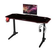 Muvip PRO1100 Mesa Gaming XL Fibra de Carbono con Iluminacion RGB - Alfombrilla Gaming 1400x600cm - Portavasos - Gancho para Auriculares - Patas con Lateral de Aluminio - Medidas 140x60x75cm