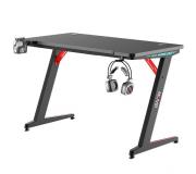 Muvip PRO300 Mesa Gaming Fibra de Carbono con Luz RGB - Solida - Gran Superficie - Portavasos - Gancho para Auriculares - Medidas 120x60x75cm - Color Negro