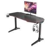 Muvip PRO800 Mesa Gaming XL Fibra de Carbono con Luz RGB - Solida - Alfombrilla 140cm - Portavasos - Gancho para Auriculares - Medidas 140x60x75cm - Color Negro
