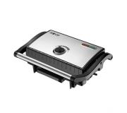 Muvip Sandwichera Inox Placa Lisa 1500W - Temperatura Regulable - Placa Superior Basculante - Presion Uniforme - Asa Tacto Frio