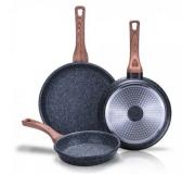 Newchef Folk Set de 3 Sartenes de Aluminio Forjado 20, 24 y 28cm - Antiadherente - Libre de PFOA - Todo Tipo de Cocinas