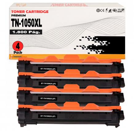 Pack 4 Toner compatibles TN1050 XL / TN-1050 para Brother DCP-1510 1512 1610W 1612W - HL-1110 1210W 1212W 1112 - MFC-1810 1910W (Alta Capacidad Jumbo)