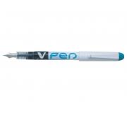 Pilot Pluma Estilografica V-Pen - Desechable - Tinta Liquida Borrable - Punta de Acero - Trazo de 0.5mm - Color Azul Claro