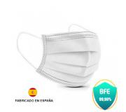 ProSafe Pack 50 Mascarillas Quirurgicas Desechables Tipo IIR - BFE >99.91% - Certificado CE - UNE EN 14683:2019+AC:2019 - Fabricado en España - Clip Nasal Ajustable - 3 Capas - Color Blanco