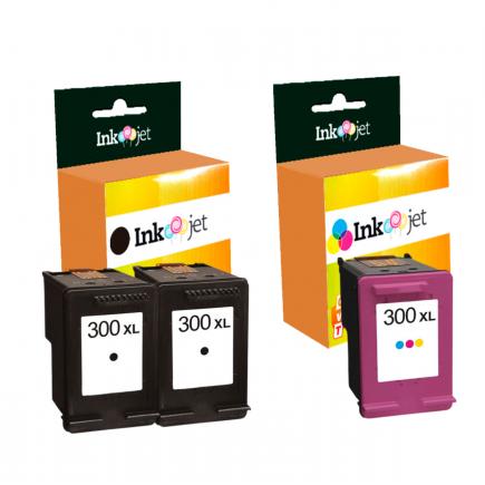 Compatible Pack HP 300XL Negro X2 + HP 300XL Tricolor Cartuchos de Tinta