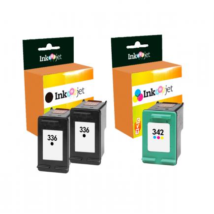 Compatible Pack HP 336 X2 Negro + HP 342 Tricolor Cartuchos de Tinta