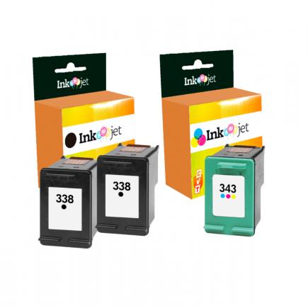 Compatible Pack HP 338 X2 Negro + HP 343 Tricolor Cartuchos de Tinta