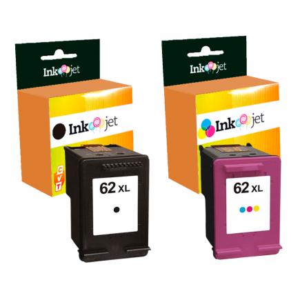 Compatible Pack HP 62XL Negro + Tricolor Cartuchos de Tinta C2P05AE / C2P07AE