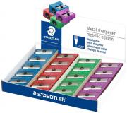 Staedtler Expositor de 20 Sacapuntas Metalicos con Cuchilla de Metal - Angulo de Afilado de 23° - 1 Agujero - Colores Surtidos