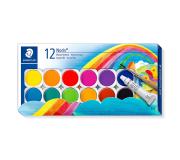 Staedtler Noris 888 12 Pastillas de Acuarela + Tubo Zinc Blanco + Pincel - Mezclables entre si - Colores Surtidos