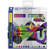 Staedtler Pack de 14 Rotuladores Permanentes - Trazo 0.6mm - Resistente a las Manchas y al Agua - Secado Rapido - Colores Surtidos