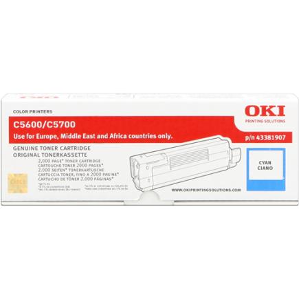 OKI C5600 / C5700 Cyan Cartucho de Toner Original 43381907