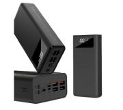 XO PR123 Powerbank 30000mAh - 4 Salidas USB-A - Entradas microUSB, USB-C y Lightning - Pantalla LCD - Funcion Linterna - Carga Rapida - Resistente